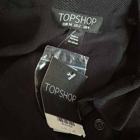 Topshop Black Twist Front Button Down Mini Shirt Dress Short Sleeves - Picture 6 of 9